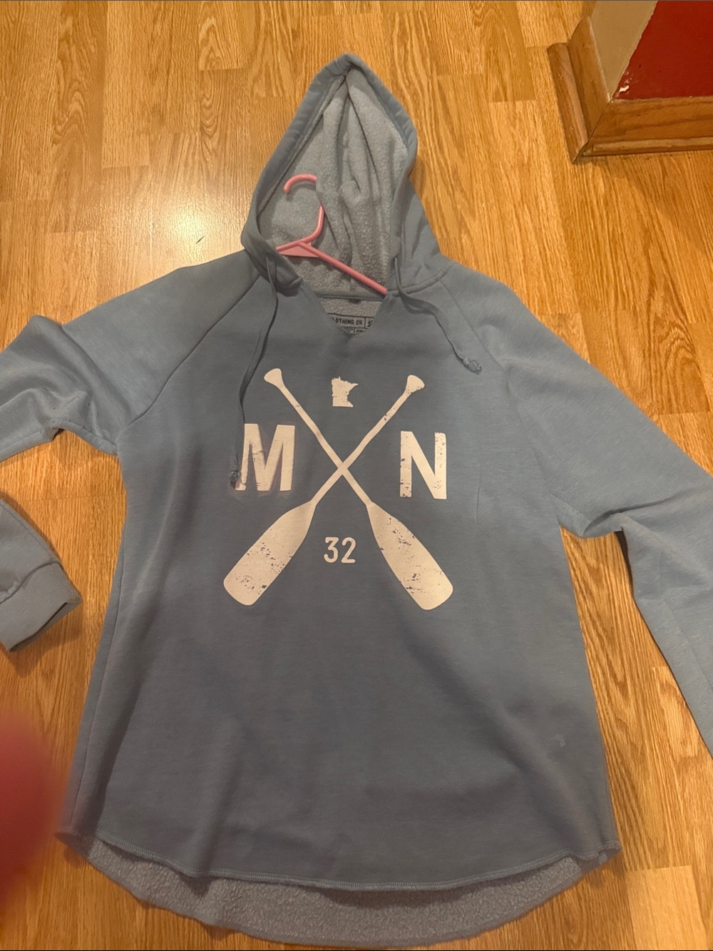 Men's Light Blue Hooded Pullover Sweater with Oar Graphic